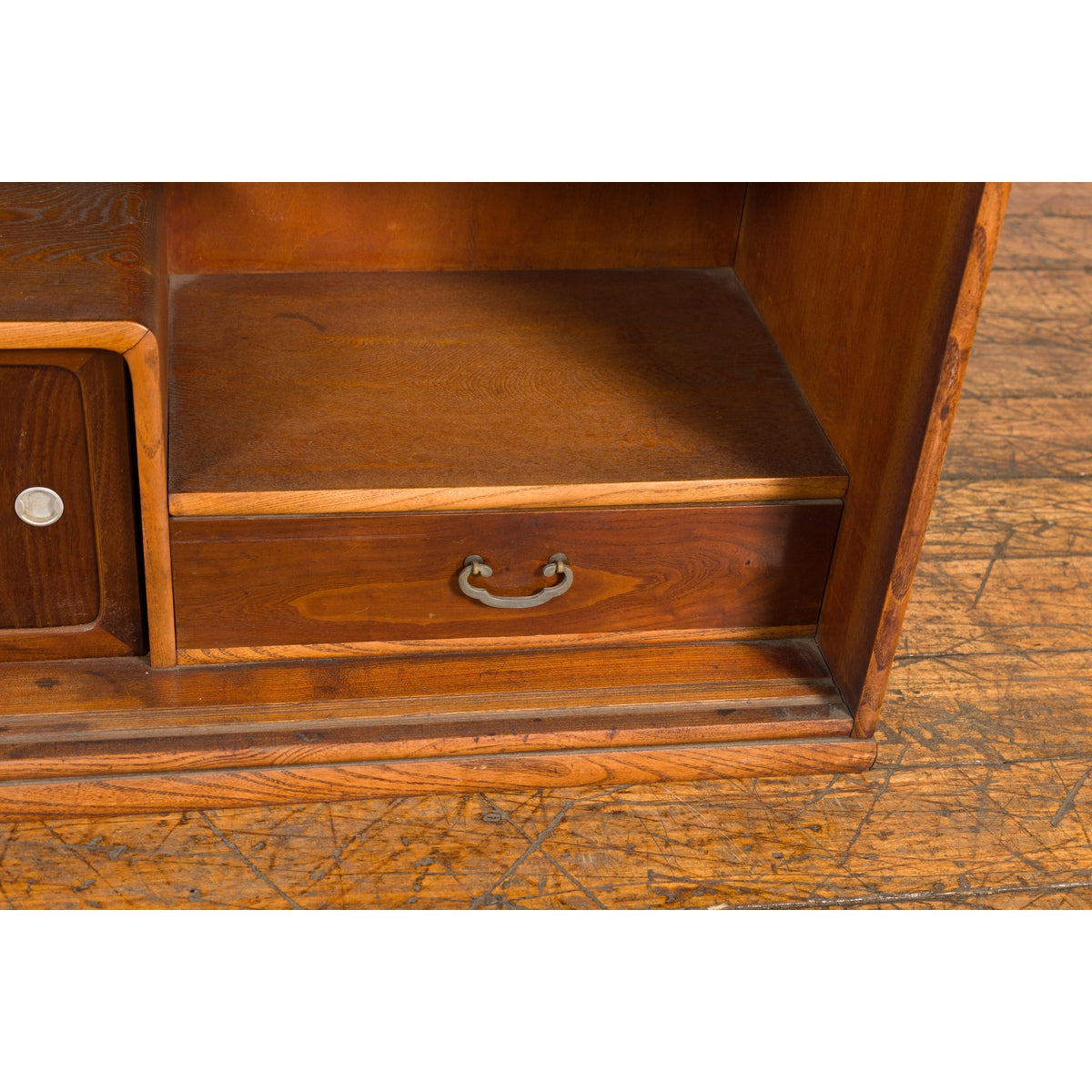 Japanese Taishō Period Open Bookshelf Sliding Doors, Curvy Shelf and Drawer-10. Asian &amp; Chinese Furniture, Art, Antiques, Vintage Home Décor for sale at FEA Home