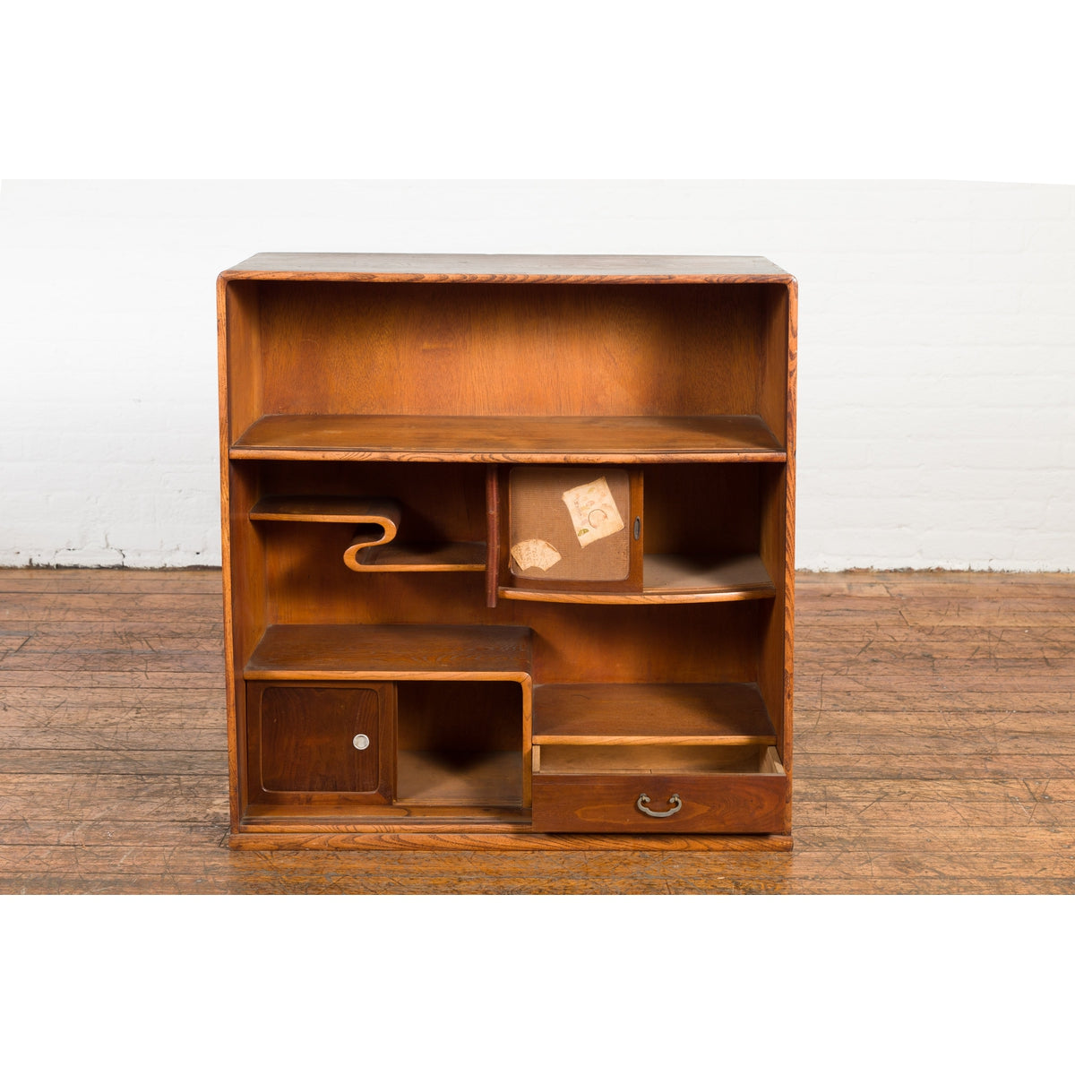 Japanese Taishō Period Open Bookshelf Sliding Doors, Curvy Shelf and Drawer-12. Asian &amp; Chinese Furniture, Art, Antiques, Vintage Home Décor for sale at FEA Home