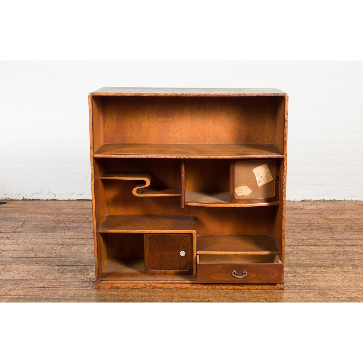 Japanese Taishō Period Open Bookshelf Sliding Doors, Curvy Shelf and Drawer-13. Asian &amp; Chinese Furniture, Art, Antiques, Vintage Home Décor for sale at FEA Home