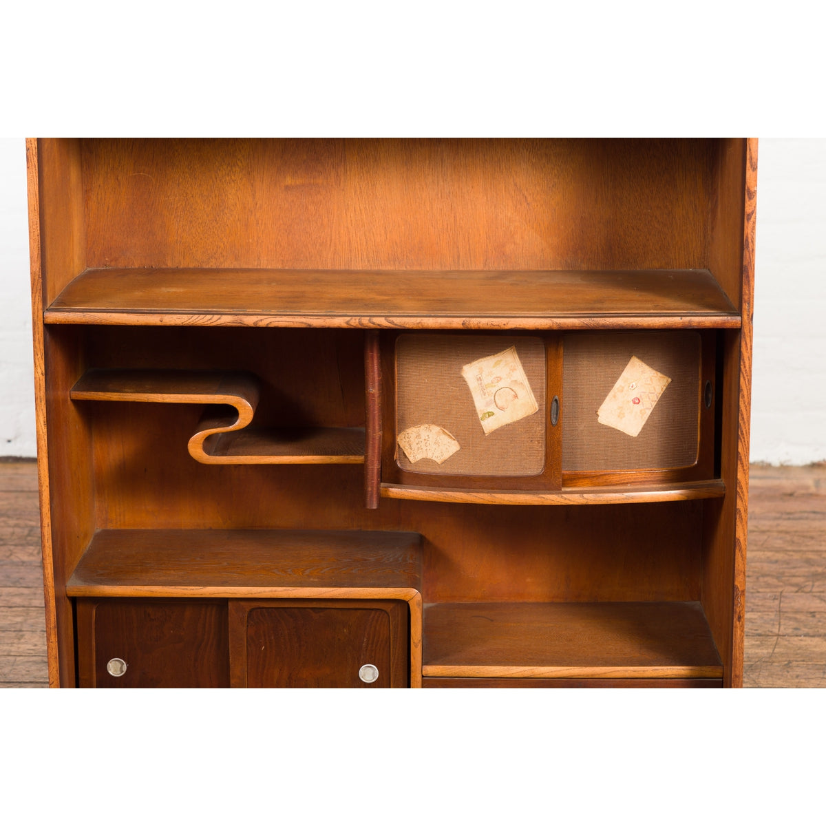 Japanese Taishō Period Open Bookshelf Sliding Doors, Curvy Shelf and Drawer-5. Asian &amp; Chinese Furniture, Art, Antiques, Vintage Home Décor for sale at FEA Home