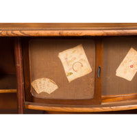 Japanese Taishō Period Open Bookshelf Sliding Doors, Curvy Shelf and Drawer