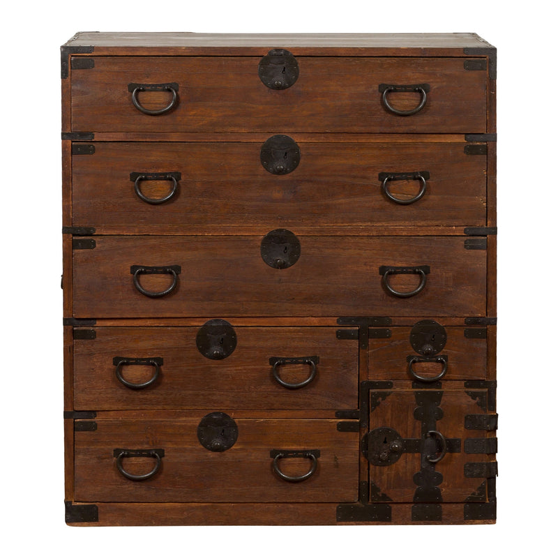 This-is-a-picture-of-a-Japanese Taishō Tansu Chest in Isho-Dansu Style with Six Drawers and Safe-image-position-1-style-YN7574-Shop-for-Vintage-and-Antique-Asian-and-Chinese-Furniture-for-sale-at-FEA Home-NYC