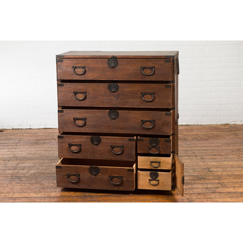 This-is-a-picture-of-a-Japanese Taishō Tansu Chest in Isho-Dansu Style with Six Drawers and Safe-image-position-3-style-YN7574-Shop-for-Vintage-and-Antique-Asian-and-Chinese-Furniture-for-sale-at-FEA Home-NYC