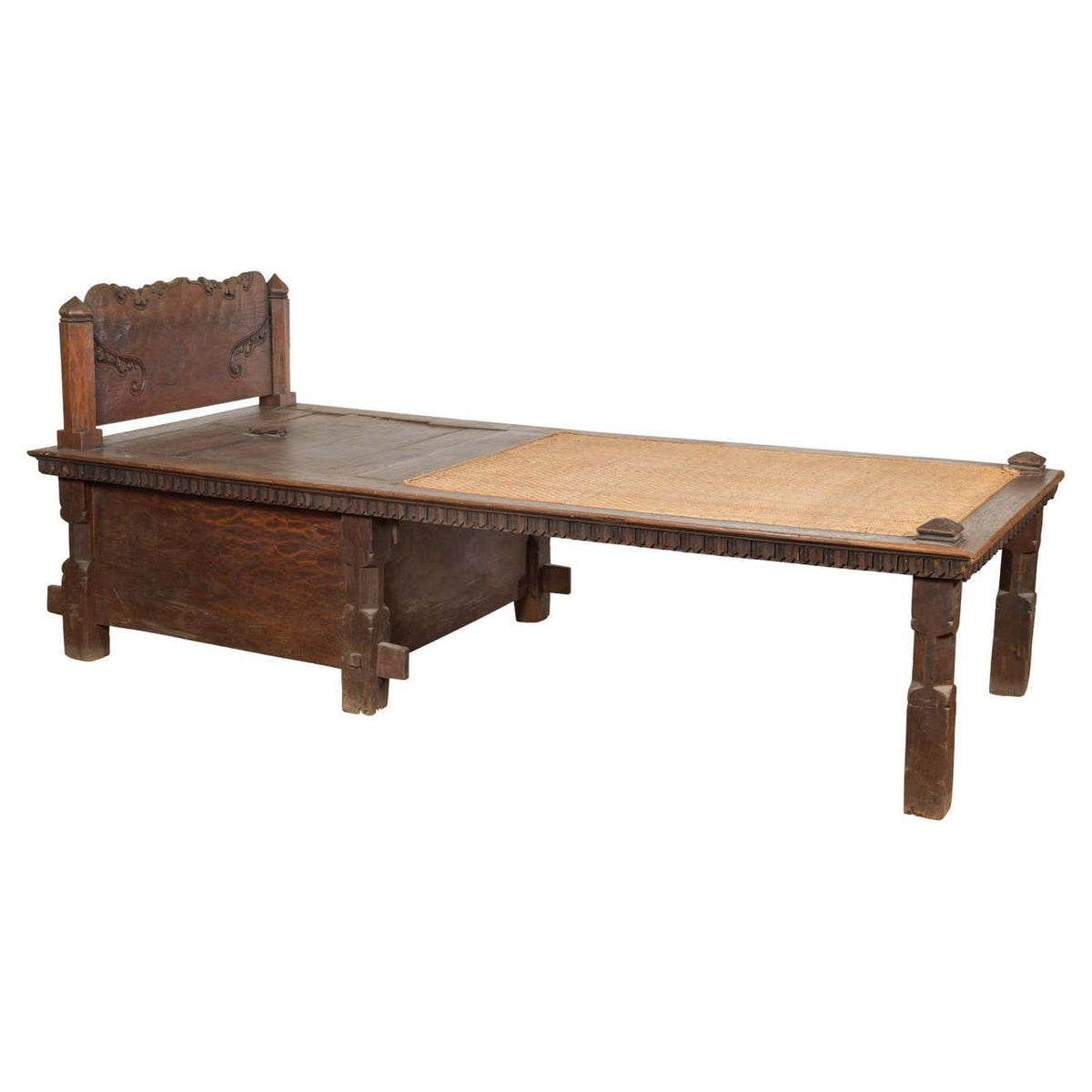 Javanese 19th Century Teak Wood Daybed with Storage and Hand Woven Rattan-1. Asian & Chinese Furniture, Art, Antiques, Vintage Home Décor for sale at FEA Home