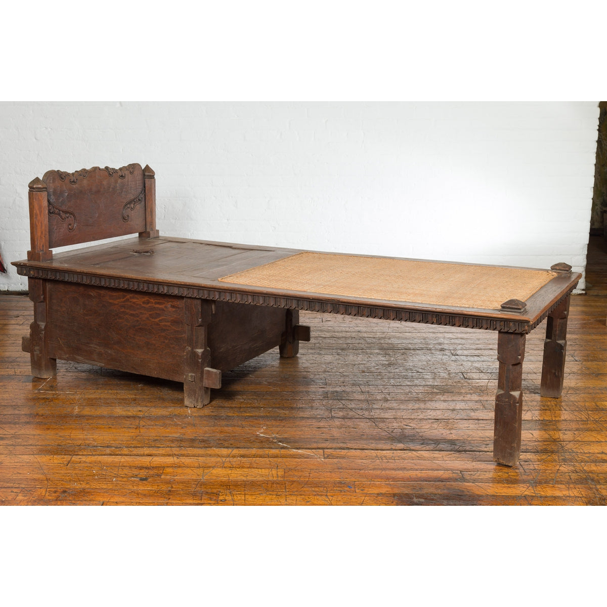 Javanese 19th Century Teak Wood Daybed with Storage and Hand Woven Rattan-2. Asian & Chinese Furniture, Art, Antiques, Vintage Home Décor for sale at FEA Home