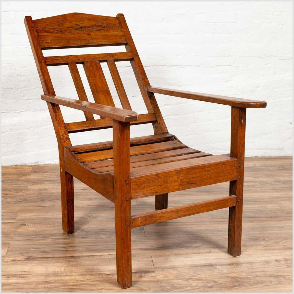 Javanese Vintage Dutch Colonial Plantation Wooden Lounge Chair with Slanted Back-2. Asian & Chinese Furniture, Art, Antiques, Vintage Home Décor for sale at FEA Home
