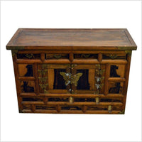 Antique Korean Chest with Butterfly Pattern Brass Hardware from the 19th Century