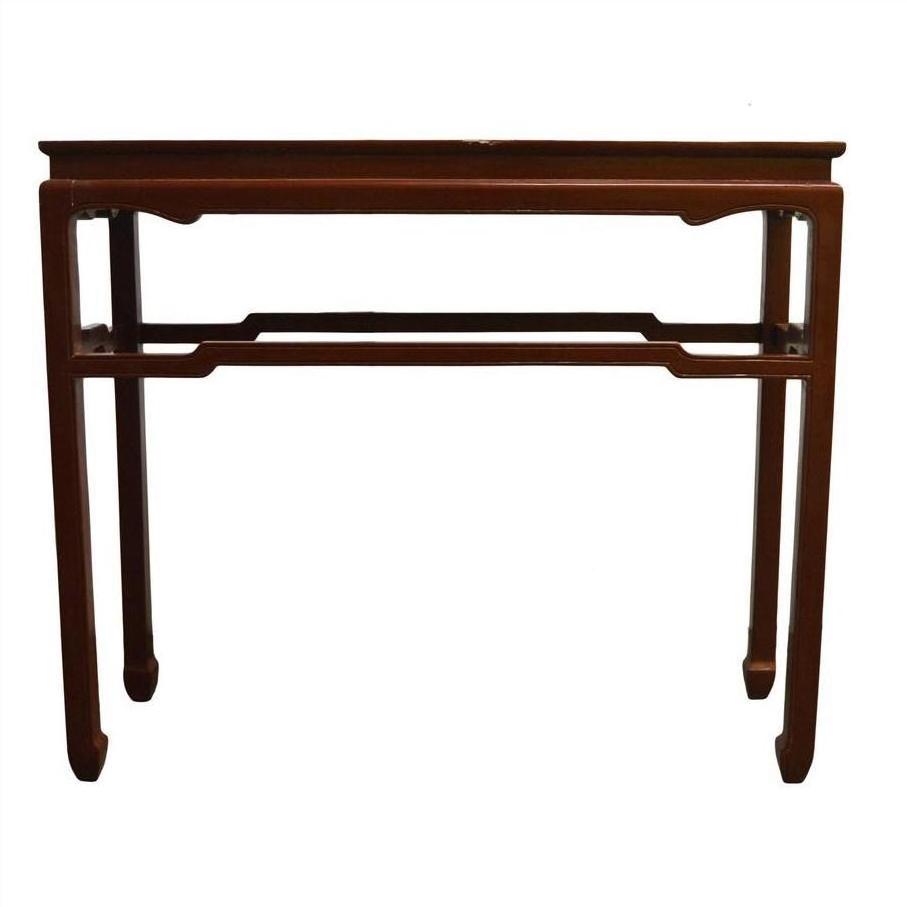 Black lacquered wood Asian altar table with straight legs and minimalist design, suitable for office room decor.