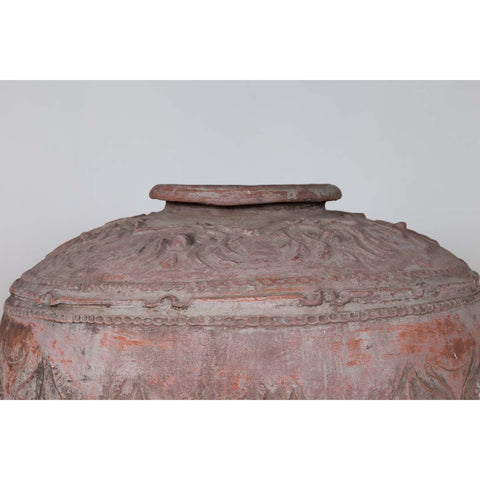 Large Antique Indonesian Terracotta Water Jar with Wavy Patterns and Aged Patina-YN6449-5. Asian & Chinese Furniture, Art, Antiques, Vintage Home Décor for sale at FEA Home
