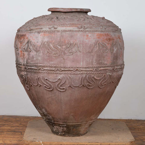 Large Antique Indonesian Terracotta Water Jar with Wavy Patterns and Aged Patina-YN6449-2. Asian & Chinese Furniture, Art, Antiques, Vintage Home Décor for sale at FEA Home