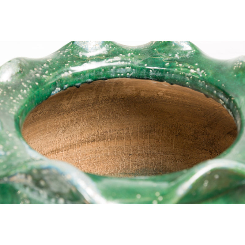 Large Antique Thai 19th Century Green Glazed Planter with Scalloped Lip-YN7742-12. Asian & Chinese Furniture, Art, Antiques, Vintage Home Décor for sale at FEA Home