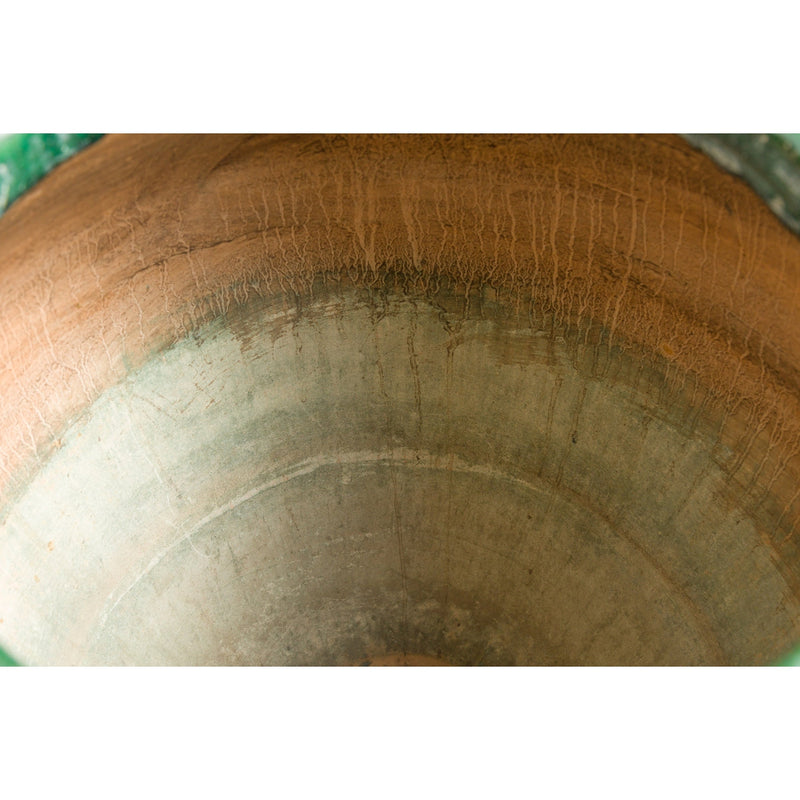 Large Antique Thai 19th Century Green Glazed Planter with Scalloped Lip-YN7742-13. Asian & Chinese Furniture, Art, Antiques, Vintage Home Décor for sale at FEA Home