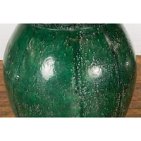 Large Antique Thai 19th Century Green Glazed Planter with Scalloped Lip