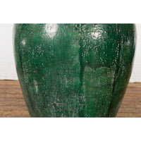 Large Antique Thai 19th Century Green Glazed Planter with Scalloped Lip