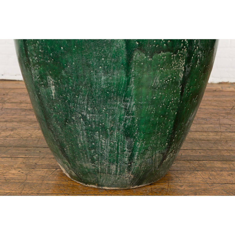 Large Antique Thai 19th Century Green Glazed Planter with Scalloped Lip-YN7742-6. Asian & Chinese Furniture, Art, Antiques, Vintage Home Décor for sale at FEA Home