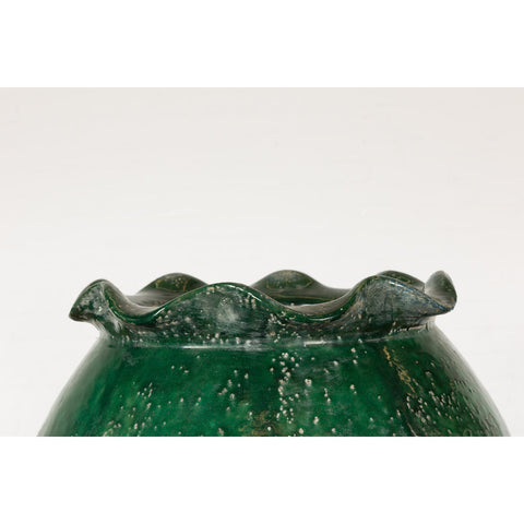 Large Antique Thai 19th Century Green Glazed Planter with Scalloped Lip-YN7742-7. Asian & Chinese Furniture, Art, Antiques, Vintage Home Décor for sale at FEA Home