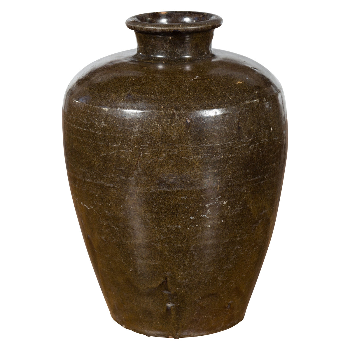 Large Antique Thai Monochrome Glazed Storage Jar with Tapering Lines-1. Asian &amp; Chinese Furniture, Art, Antiques, Vintage Home Décor for sale at FEA Home