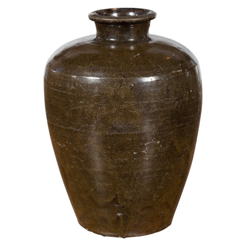 This-is-a-picture-of-a-Large Antique Thai Monochrome Glazed Storage Jar with Tapering Lines-image-position-1-style-YNE726-Shop-for-Vintage-and-Antique-Asian-and-Chinese-Furniture-for-sale-at-FEA Home-NYC