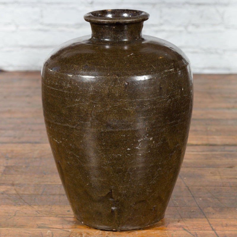This-is-a-picture-of-a-Large Antique Thai Monochrome Glazed Storage Jar with Tapering Lines-image-position-4-style-YNE726-Shop-for-Vintage-and-Antique-Asian-and-Chinese-Furniture-for-sale-at-FEA Home-NYC