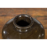 Large Antique Thai Monochrome Glazed Storage Jar with Tapering Lines