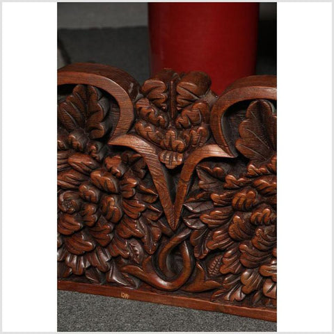 Large Carved Teak Architectural Panel With Foliage Motifs