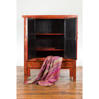Large Chinese Qing Dynasty 19th Century Red Lacquer Armoire with Gilt Décor