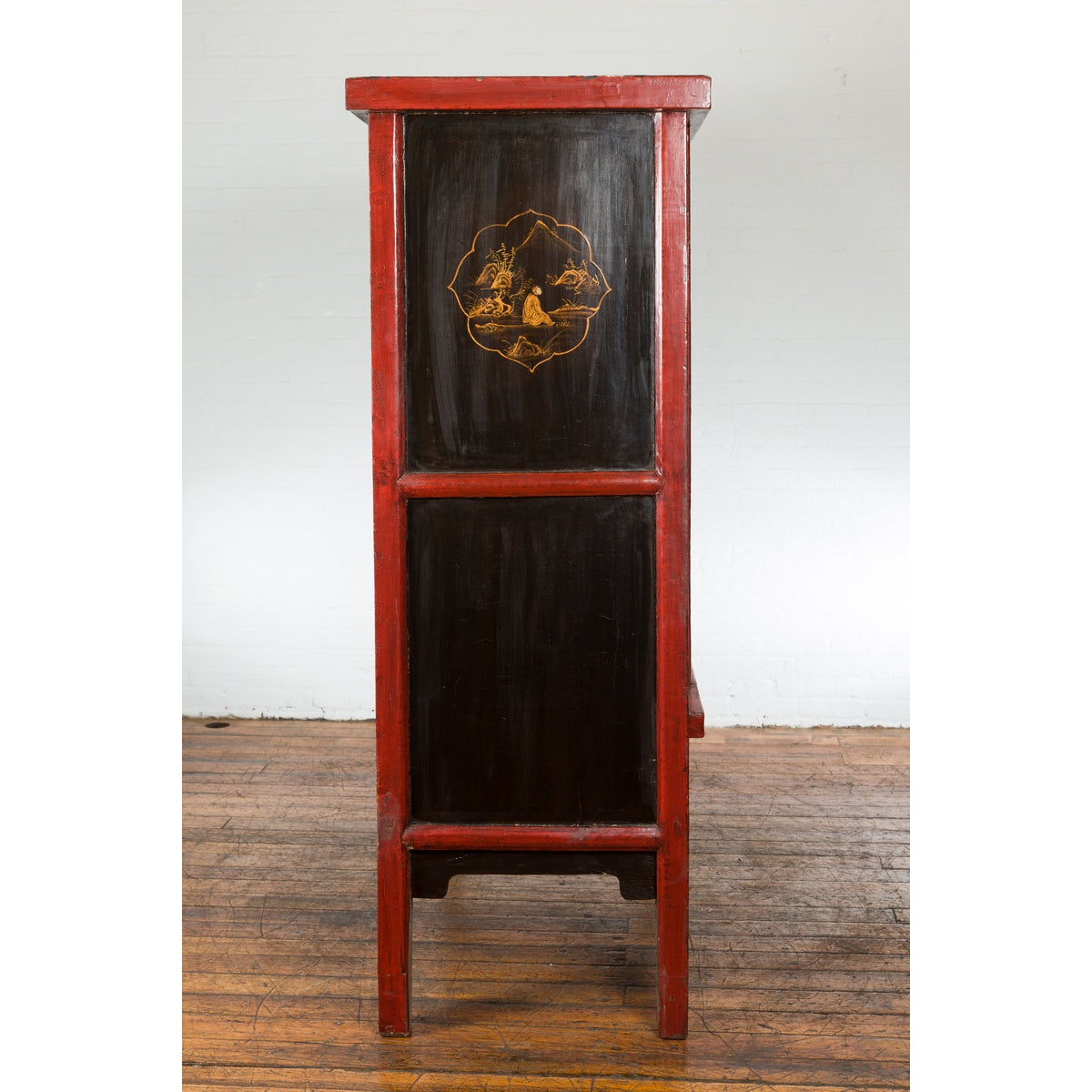 Large 19th Century Red Lacquer Armoire with Gilt Décor-12. Asian &amp; Chinese Furniture, Art, Antiques, Vintage Home Décor for sale at FEA Home