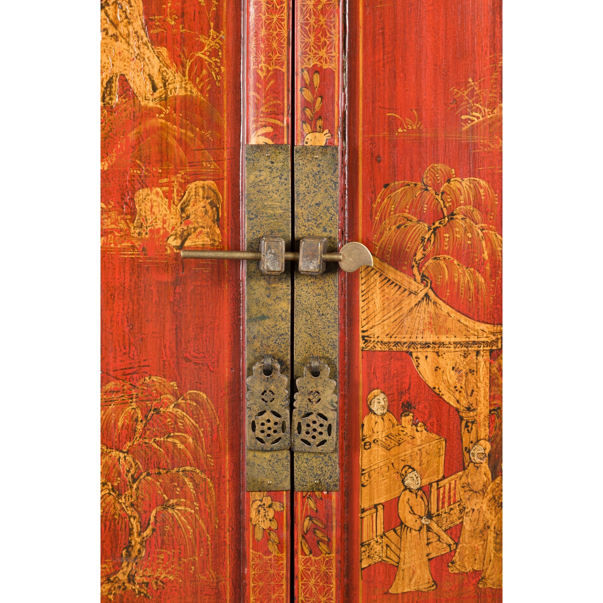 Large 19th Century Red Lacquer Armoire with Gilt Décor-13. Asian &amp; Chinese Furniture, Art, Antiques, Vintage Home Décor for sale at FEA Home