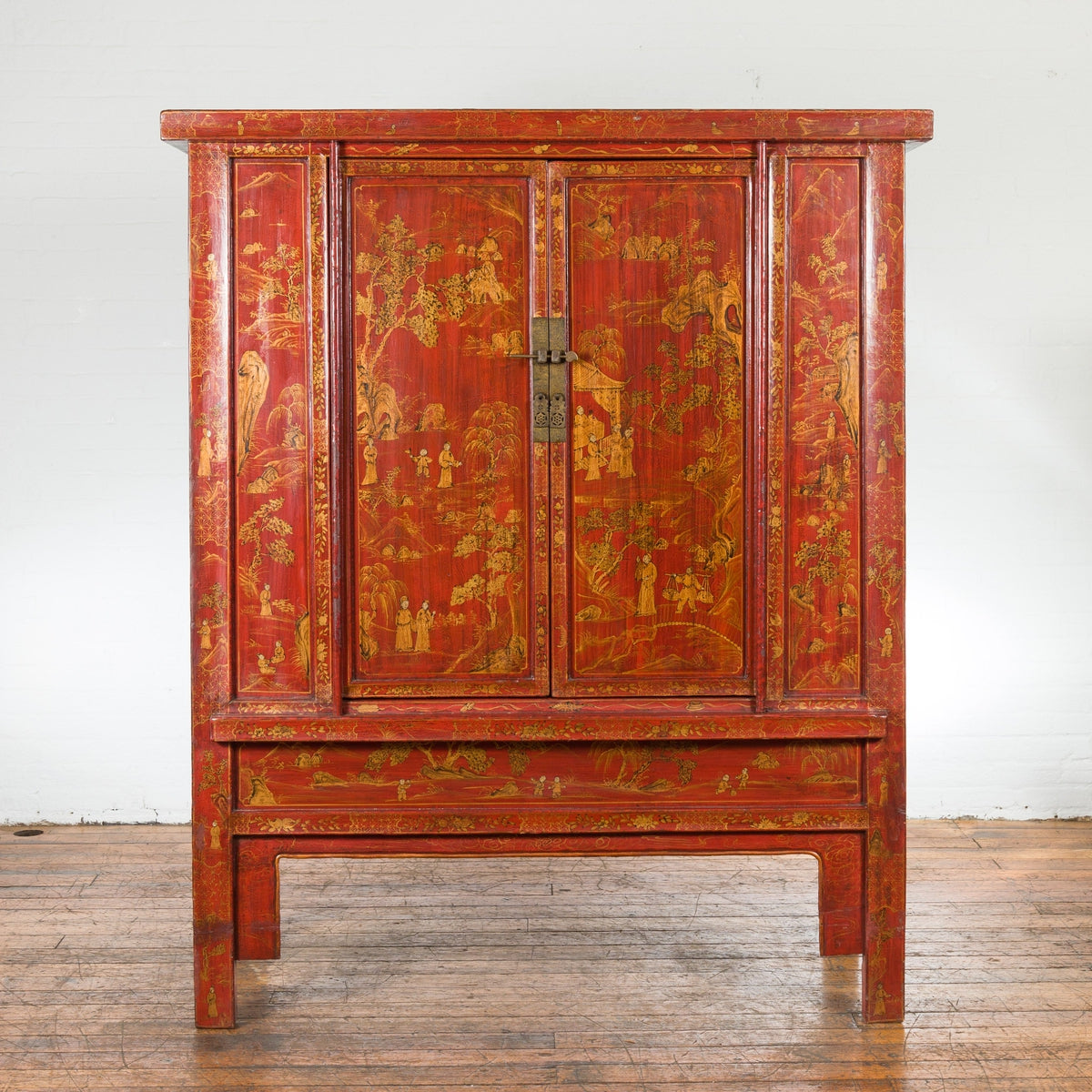 Large 19th Century Red Lacquer Armoire with Gilt Décor-15. Asian &amp; Chinese Furniture, Art, Antiques, Vintage Home Décor for sale at FEA Home