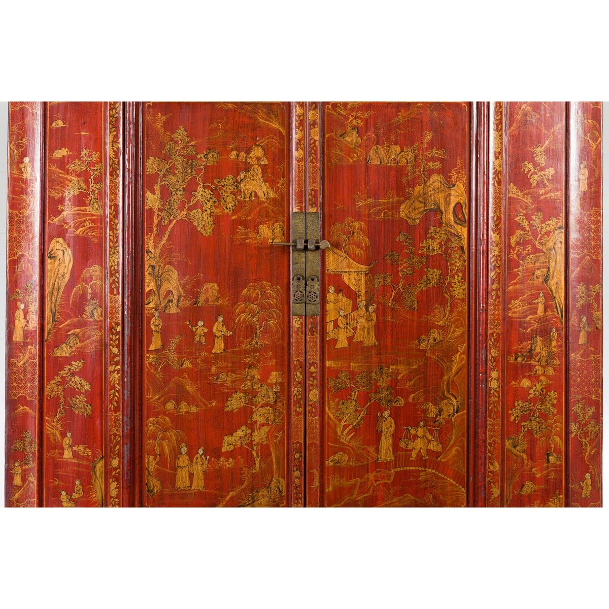 Large 19th Century Red Lacquer Armoire with Gilt Décor-16. Asian &amp; Chinese Furniture, Art, Antiques, Vintage Home Décor for sale at FEA Home