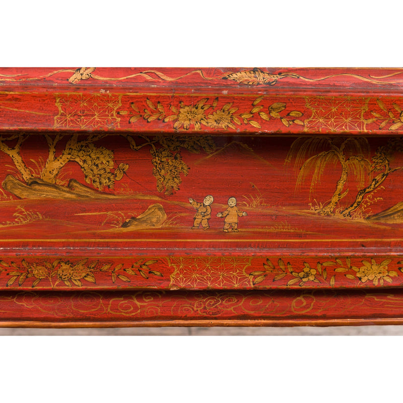 Large Chinese Qing Dynasty 19th Century Red Lacquer Armoire with Gilt Décor-19. Asian & Chinese Furniture, Art, Antiques, Vintage Home Décor for sale at FEA Home