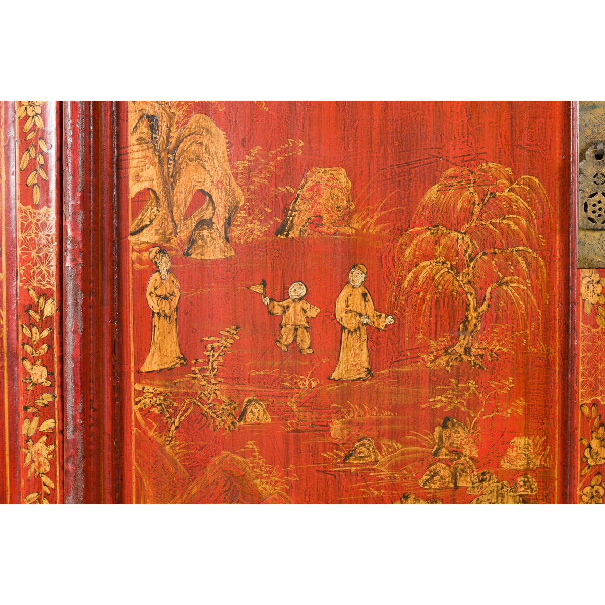 Large 19th Century Red Lacquer Armoire with Gilt Décor-6. Asian &amp; Chinese Furniture, Art, Antiques, Vintage Home Décor for sale at FEA Home