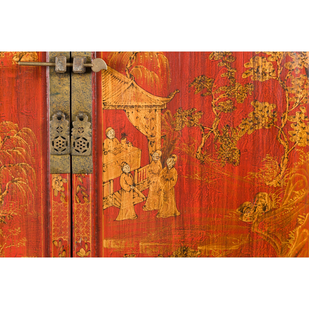 Large 19th Century Red Lacquer Armoire with Gilt Décor-7. Asian &amp; Chinese Furniture, Art, Antiques, Vintage Home Décor for sale at FEA Home