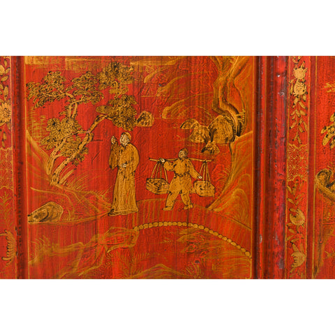 Large Chinese Qing Dynasty 19th Century Red Lacquer Armoire with Gilt Décor-8. Asian & Chinese Furniture, Art, Antiques, Vintage Home Décor for sale at FEA Home
