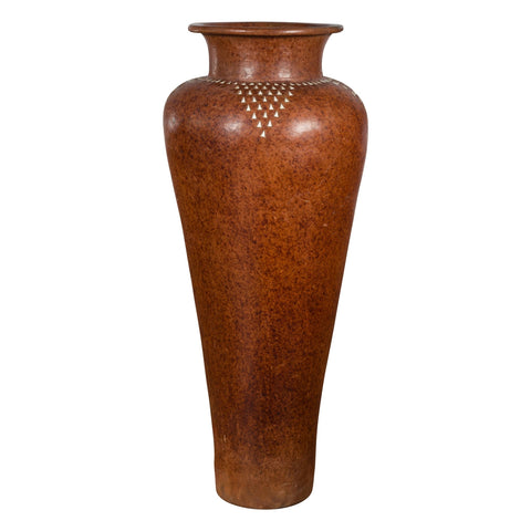 Large Vintage Asian Handcrafted Vase with White Inlaid Triangular Motifs-1. Asian & Chinese Furniture, Art, Antiques, Vintage Home Décor for sale at FEA Home