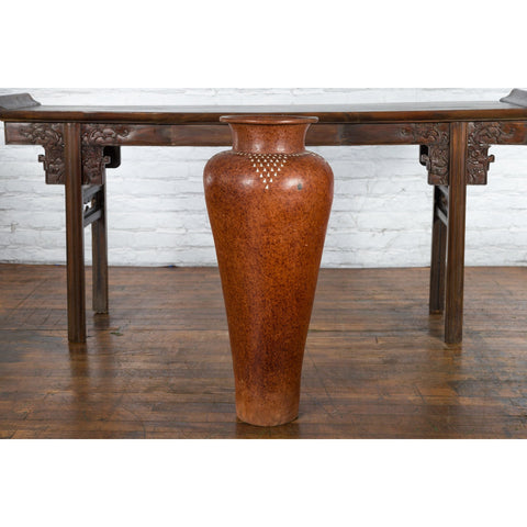 Large Vintage Asian Handcrafted Vase with White Inlaid Triangular Motifs-2. Asian & Chinese Furniture, Art, Antiques, Vintage Home Décor for sale at FEA Home