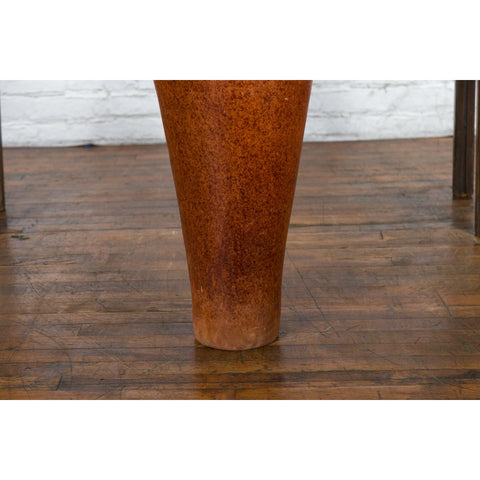 Large Vintage Asian Handcrafted Vase with White Inlaid Triangular Motifs-3. Asian & Chinese Furniture, Art, Antiques, Vintage Home Décor for sale at FEA Home