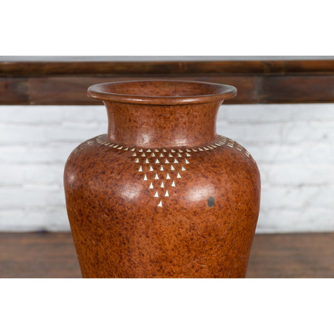 Large Vintage Asian Handcrafted Vase with White Inlaid Triangular Motifs-4. Asian & Chinese Furniture, Art, Antiques, Vintage Home Décor for sale at FEA Home