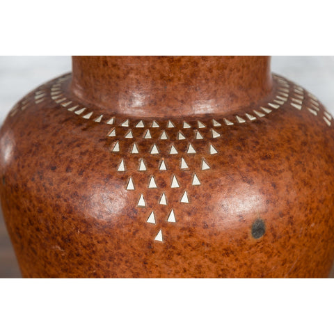 Large Vintage Asian Handcrafted Vase with White Inlaid Triangular Motifs-6. Asian & Chinese Furniture, Art, Antiques, Vintage Home Décor for sale at FEA Home