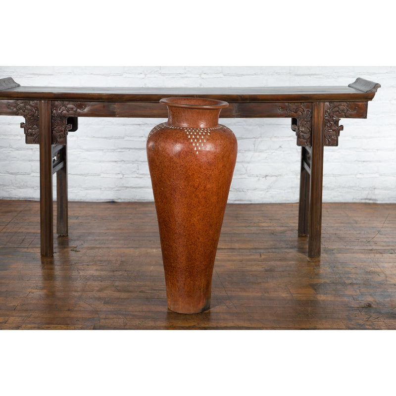 Large Vintage Asian Handcrafted Vase with White Inlaid Triangular Motifs-9. Asian & Chinese Furniture, Art, Antiques, Vintage Home Décor for sale at FEA Home