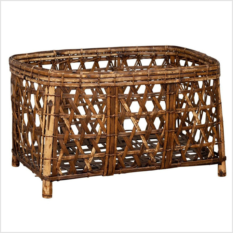 Large Vintage Thai Bamboo Fretwork Basket Raised on Short Feet, circa 1950-YN6303-1. Asian & Chinese Furniture, Art, Antiques, Vintage Home Décor for sale at FEA Home