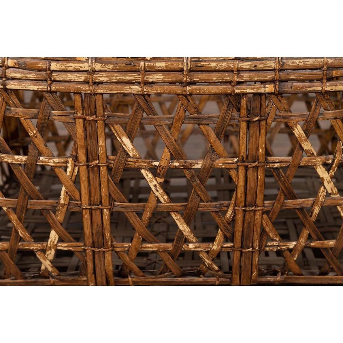 Large Vintage Thai Bamboo Fretwork Basket Raised on Short Feet, circa 1950-6. Asian &amp; Chinese Furniture, Art, Antiques, Vintage Home Décor for sale at FEA Home
