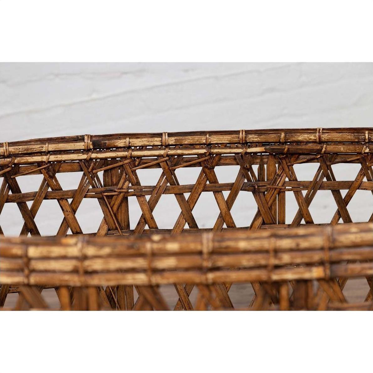 Large Vintage Thai Bamboo Fretwork Basket Raised on Short Feet, circa 1950-8. Asian &amp; Chinese Furniture, Art, Antiques, Vintage Home Décor for sale at FEA Home