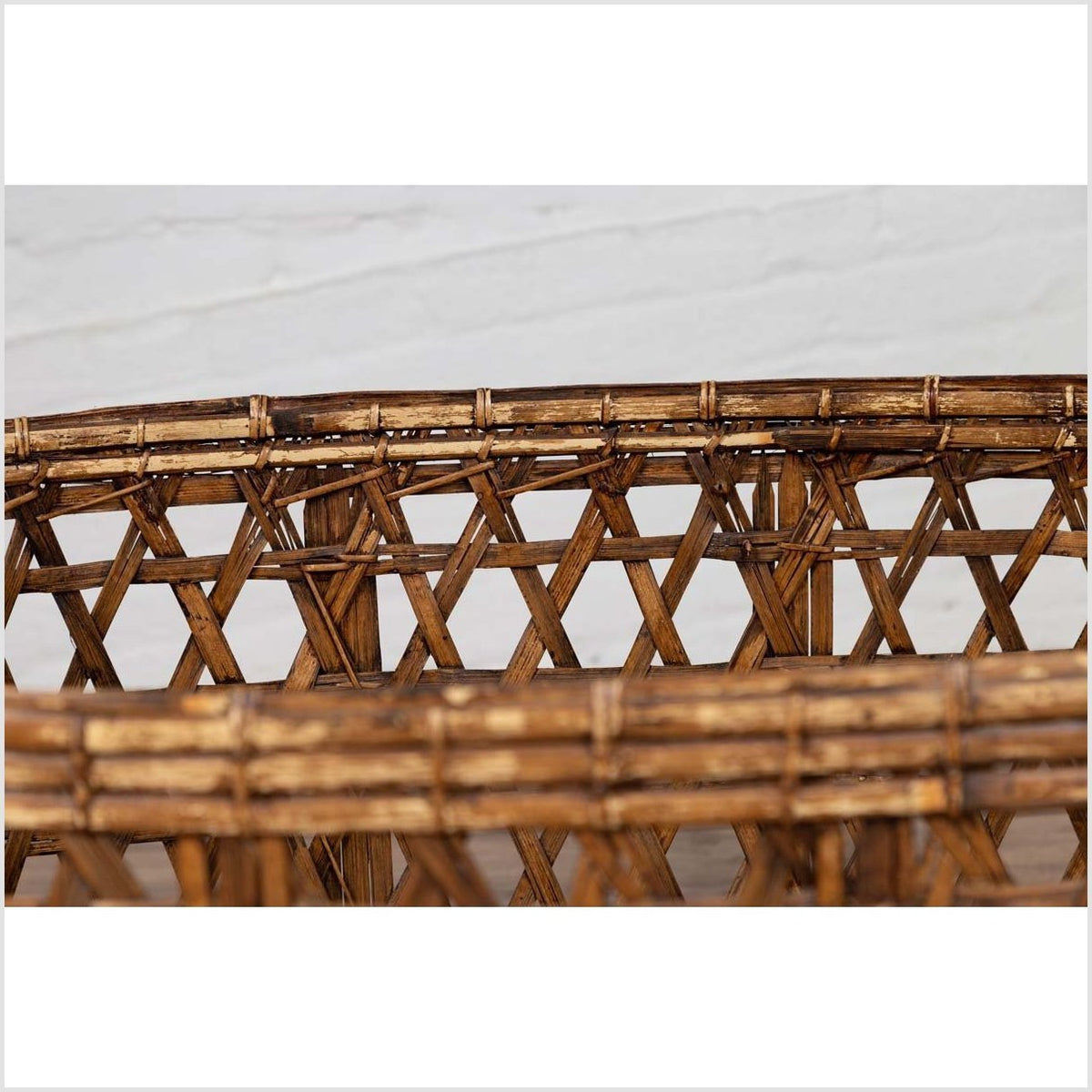 Large Vintage Thai Bamboo Fretwork Basket Raised on Short Feet, circa 1950-8. Asian &amp; Chinese Furniture, Art, Antiques, Vintage Home Décor for sale at FEA Home