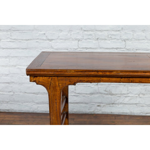 This-is-a-picture-of-a-Late Qing Dynasty Chinese Elm Wine Table with Carved Legs and Side Stretchers-with-image-position-6-style-YN2576-Shop-for-Vintage-and-Antique-Asian-and-Chinese-Furniture-for-sale-at-FEA Home-NYC