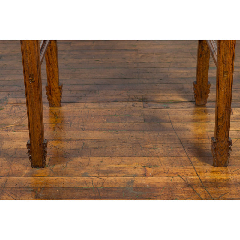 This-is-a-picture-of-a-Late Qing Dynasty Chinese Elm Wine Table with Carved Legs and Side Stretchers-with-image-position-9-style-YN2576-Shop-for-Vintage-and-Antique-Asian-and-Chinese-Furniture-for-sale-at-FEA Home-NYC