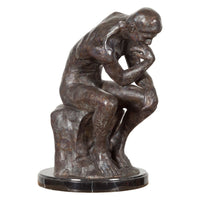 Lost Wax Cast Bronze Sculpture on Base Inspired by Auguste Rodin's The thinker