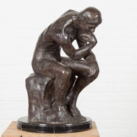 Lost Wax Cast Bronze Sculpture on Base Inspired by Auguste Rodin's The thinker