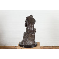 Lost Wax Cast Bronze Sculpture on Base Inspired by Auguste Rodin's The thinker