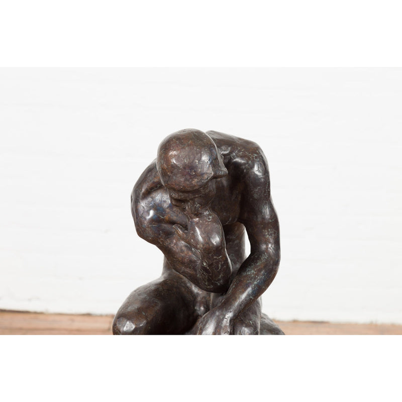 Lost Wax Cast Bronze Sculpture on Base Inspired by Auguste Rodin's The thinker-RG2129-3. Asian & Chinese Furniture, Art, Antiques, Vintage Home Décor for sale at FEA Home